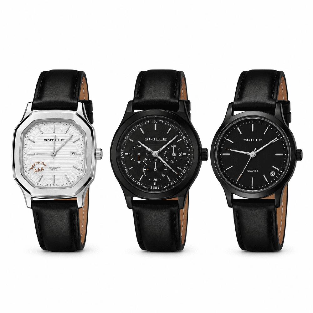 Reloj SNILLE Hombre Correa Negra Resistente al Agua Quartz Ejecutivo Premium