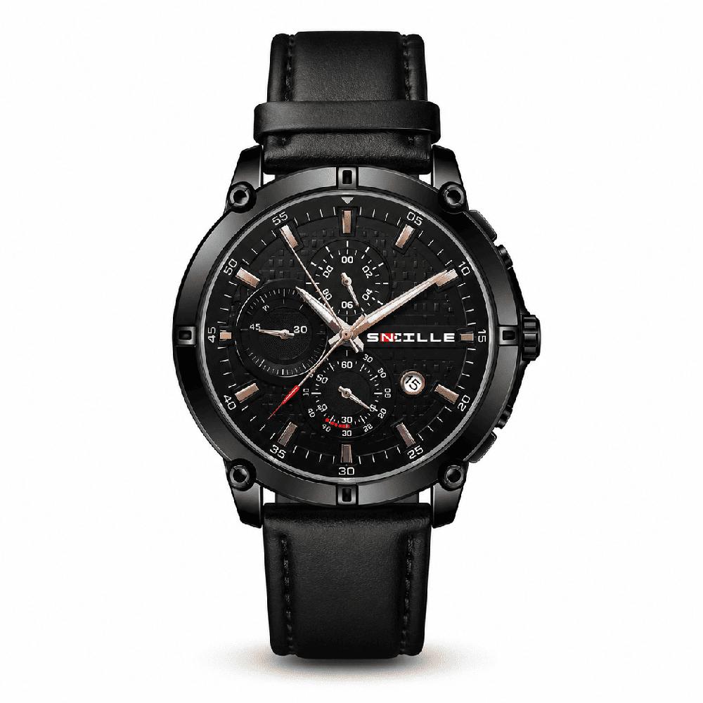 Reloj SNILLE Hombre Negro y Gris Resistente al Agua Quartz Ejecutivo Premium
