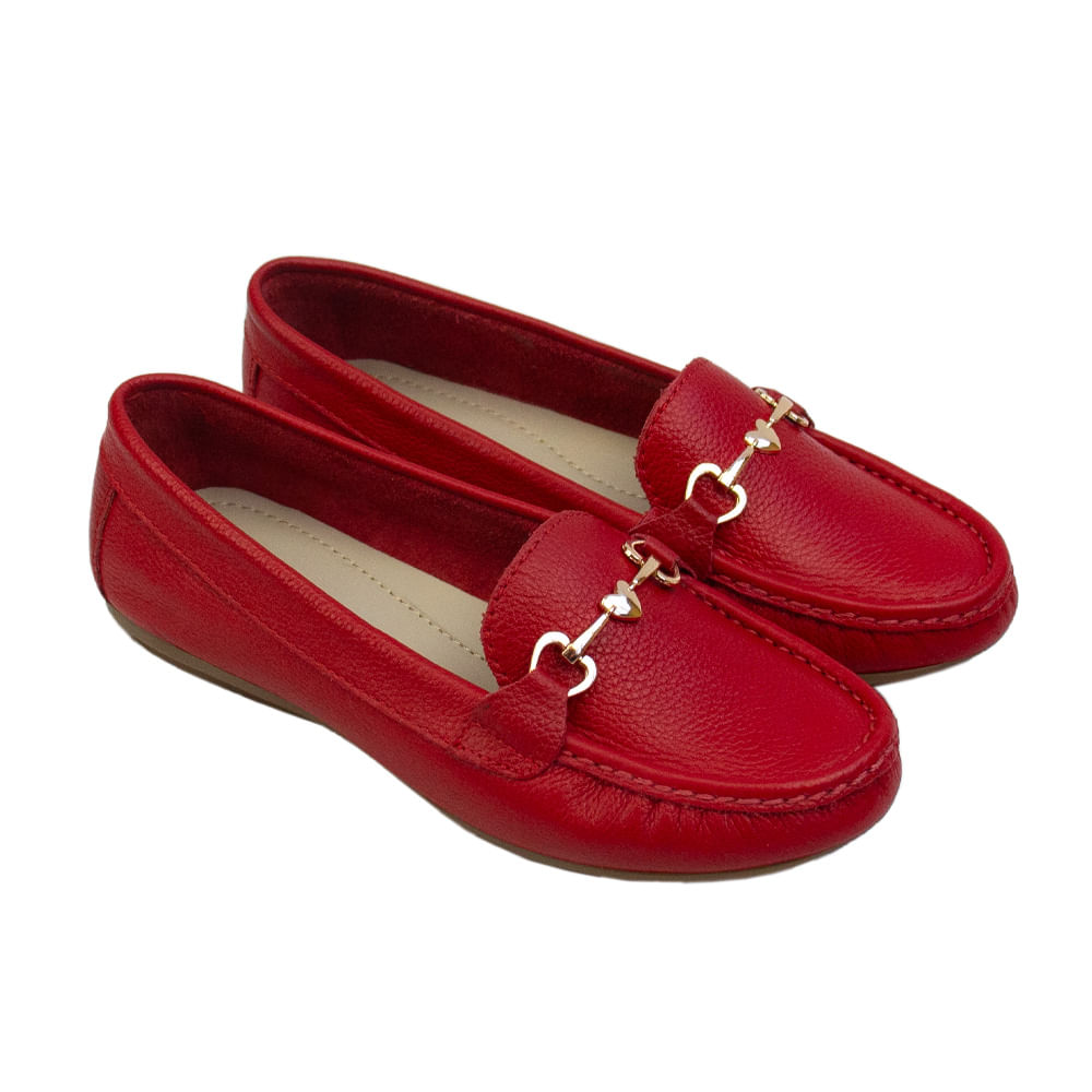 Mocasin Chato Mujer Corelli Love Cuero Rojo Talla 37