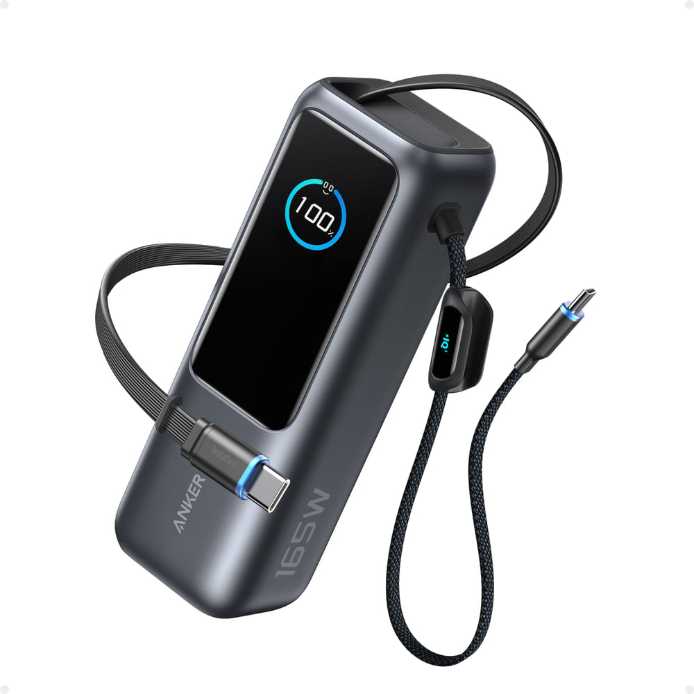 Power Bank Anker 25 000mAh 165W con Cable USB-C Integrado y Retráctil Negro