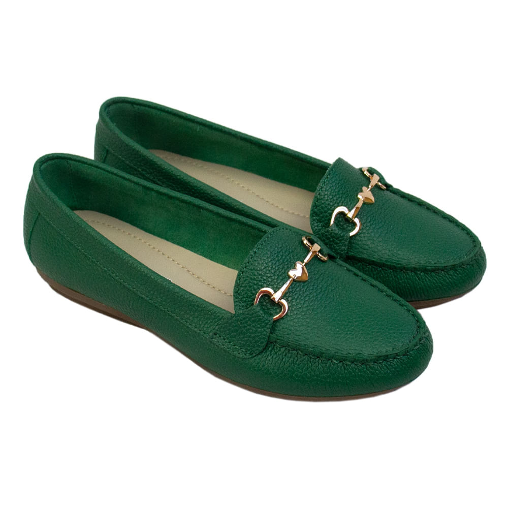 Mocasin Chato Mujer Corelli Love Cuero Verde Hoja Talla 39