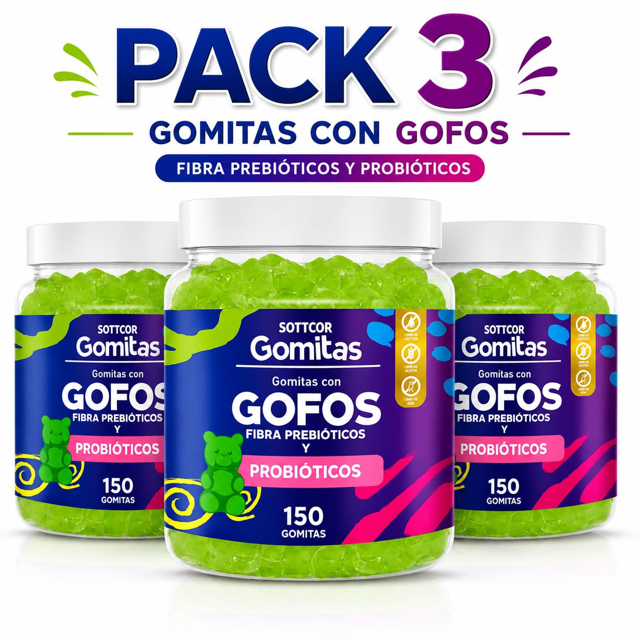 PACK 3 GOMITAS GOFOS NIÑOS 450 GOMITAS SOTTCOR LABS