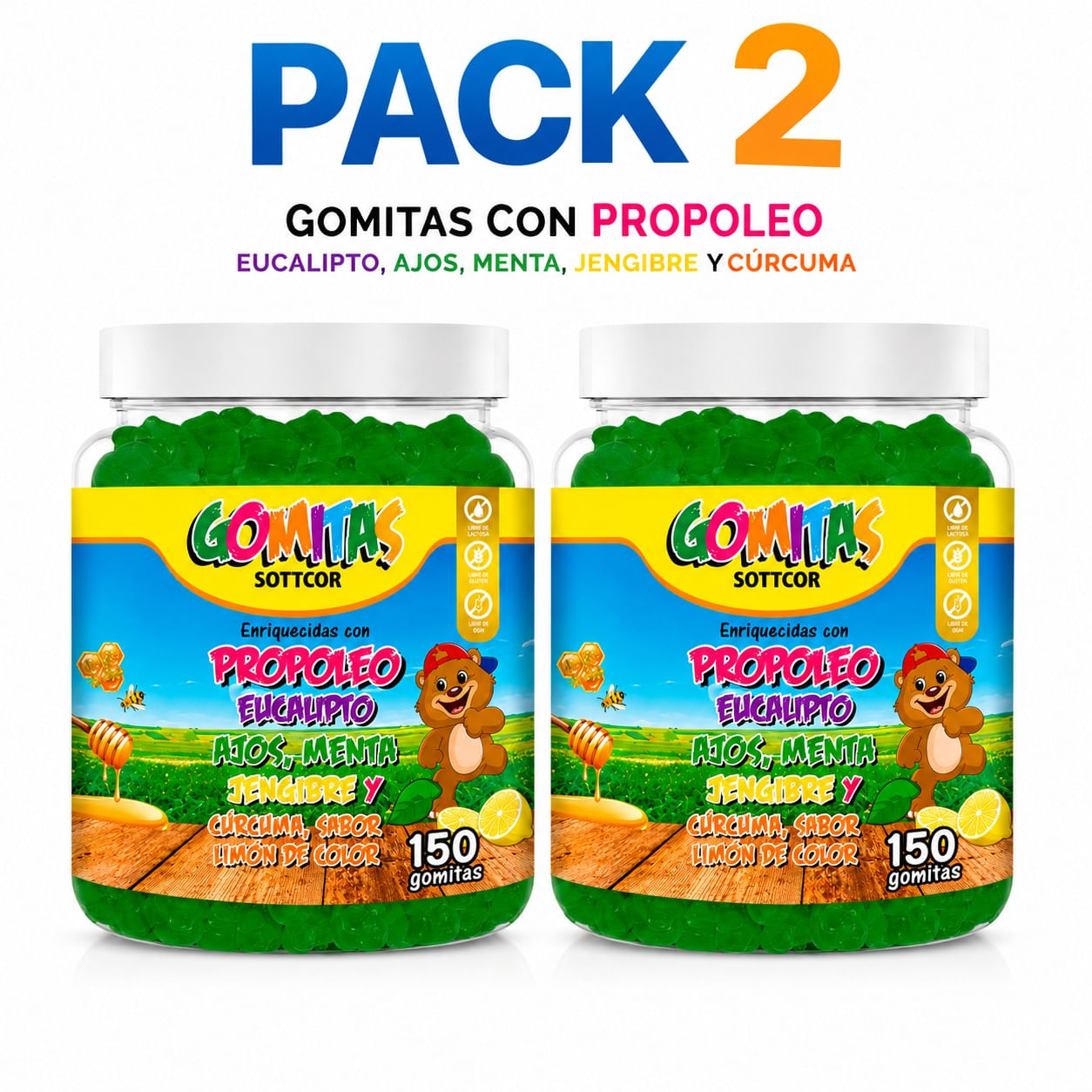 PACK 2 GOMITAS PROPÓLEO NIÑOS 300 GOMITAS SOTTCOR LABS