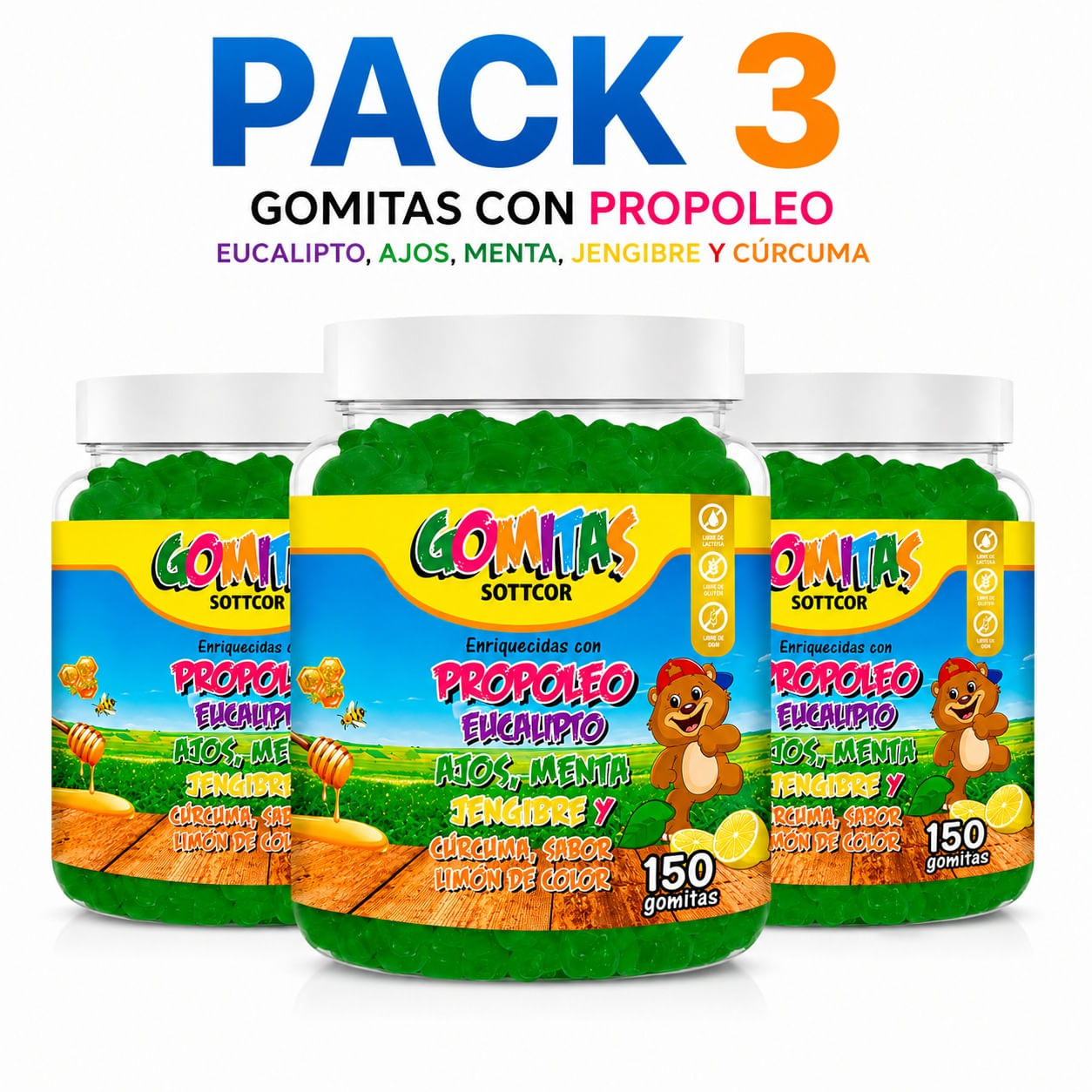 PACK 3 GOMITAS PROPÓLEO NIÑOS 450 GOMITAS SOTTCOR LABS