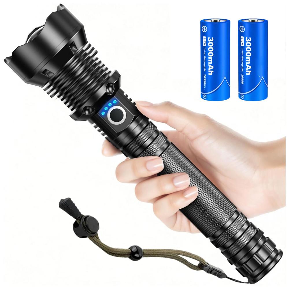 Linterna Táctica Recargable 3000LM Largo Alcance Hasta 1000 Metros USB C Zoom Telescópico IP65
