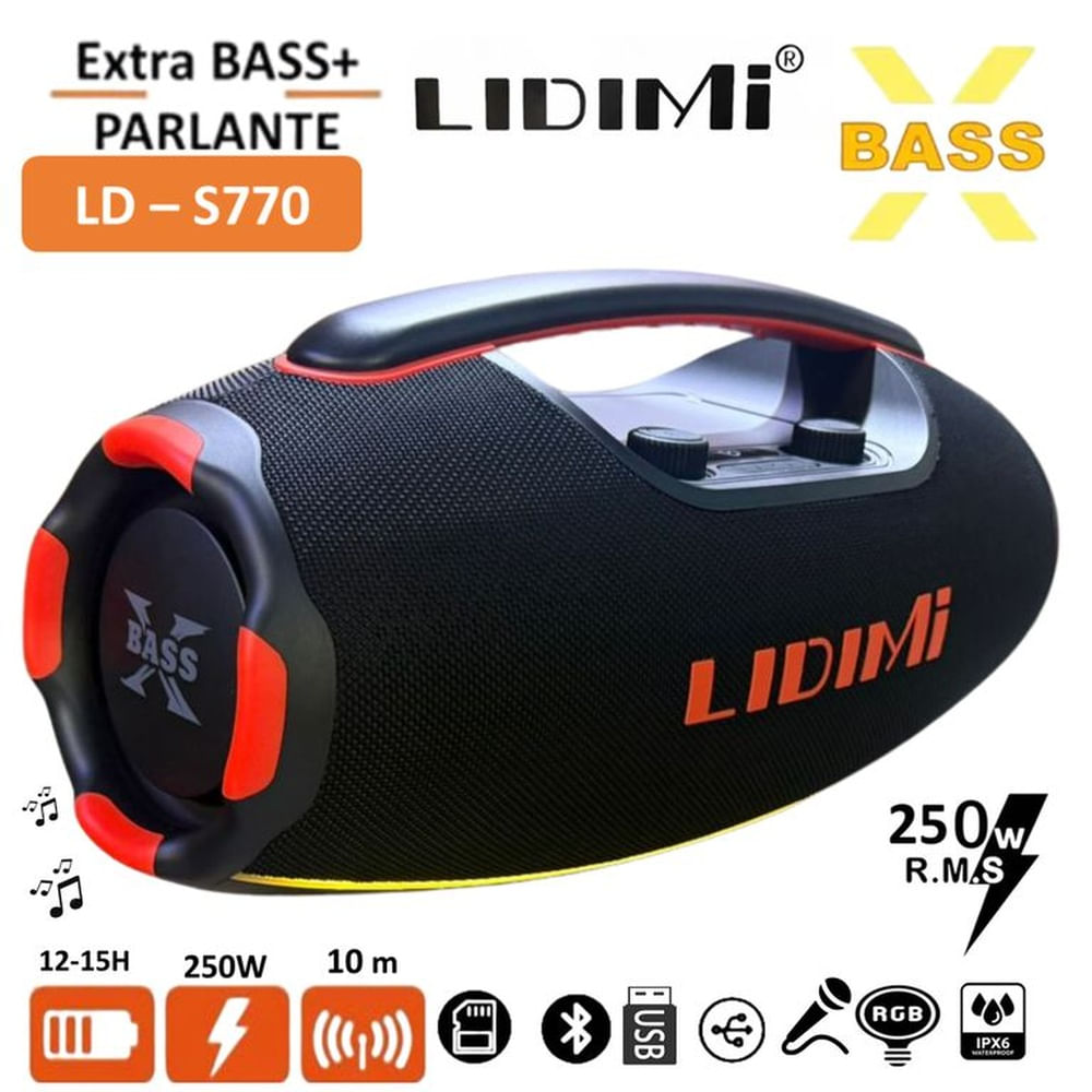 Parlante portátil SUPER LIDIMI D-S770 GAMA PREMIUM TECNOLOGÍA EUROPEA EXTRA BASS 250 WATTS