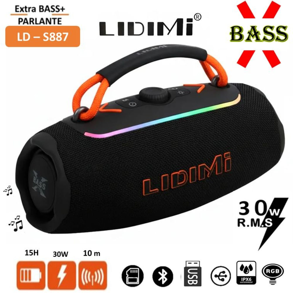 PARLANTE LIDIMI LD-S887  Portátil  30W Bluetooth 5.3 y luces RGB