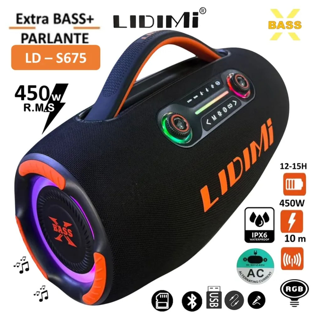 Parlante Bluetooth Super LIDIMI 450W LD-S675 Extra Bass USB TWS