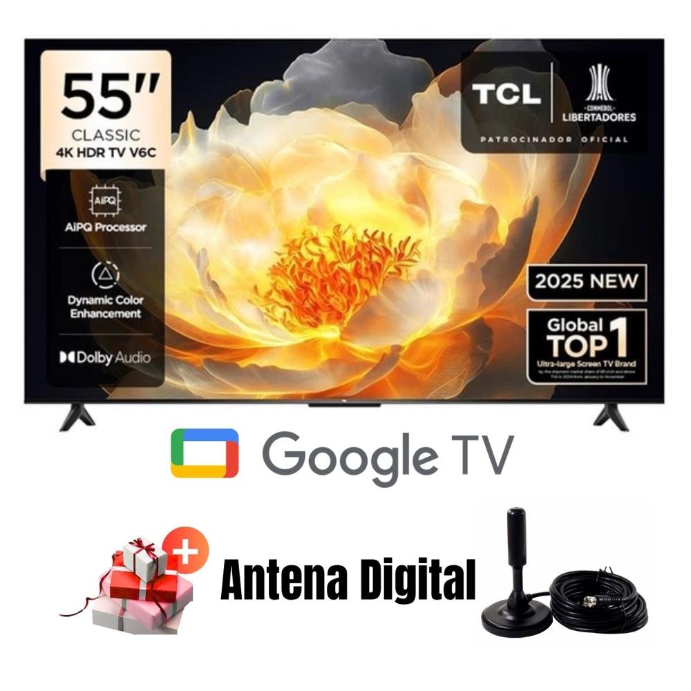 Televisor Smart TV TCL 55'' LED UHD 4K 55V6C GoogleTV 2025 - Antena Digital