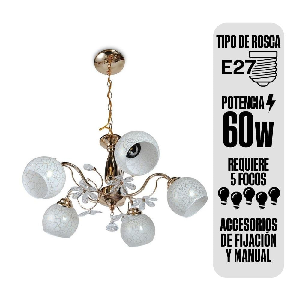 Lámpara Candelabro Orange Dalias 5 Luces E27 Gold