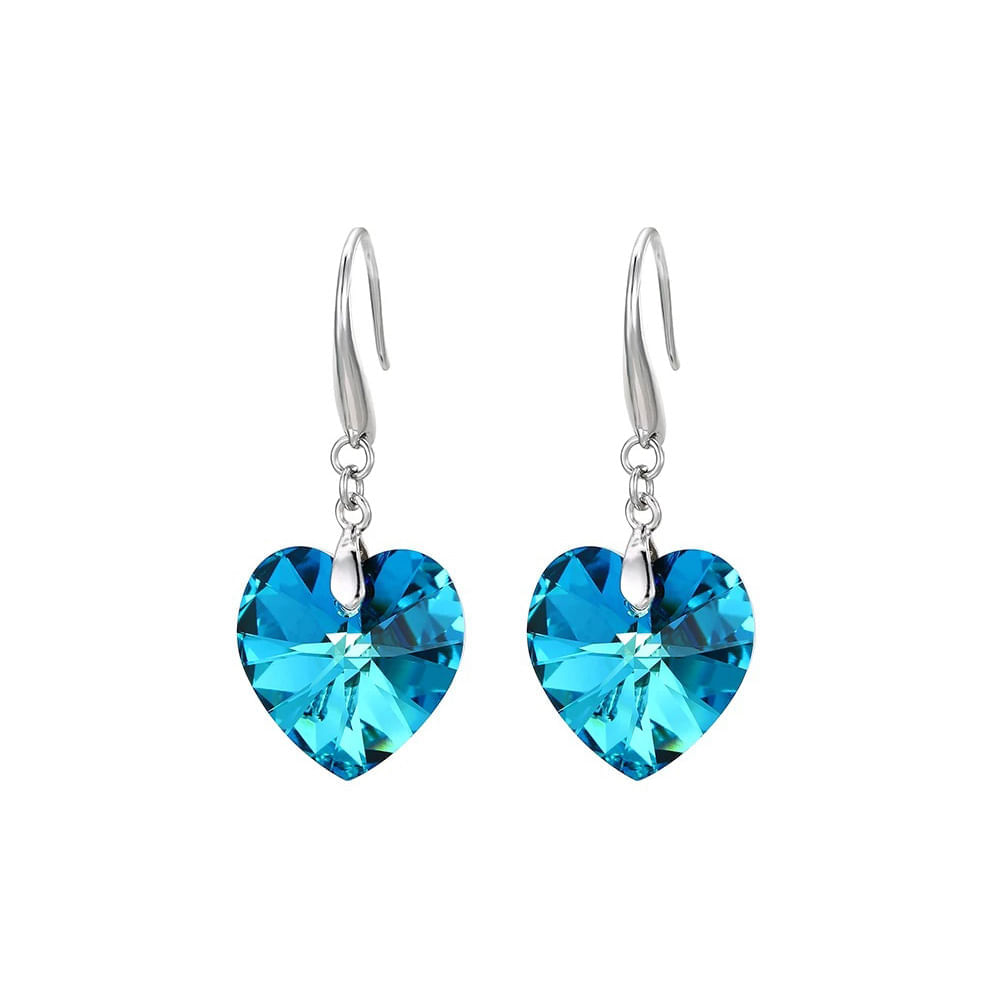 Aretes de Plata Sifrah Shop para Mujer con Cristal Corazon Swarovski Azul Titanic