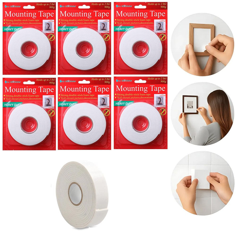 6 Cintas de Montaje de Doble Contacto Heavy Duty 900g 18mm x 5Y
