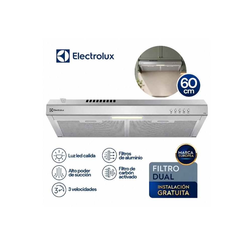 Campana Extractora Electrolux 60cm Alto Poder de Succión e iluminación LED Inox DE6SS