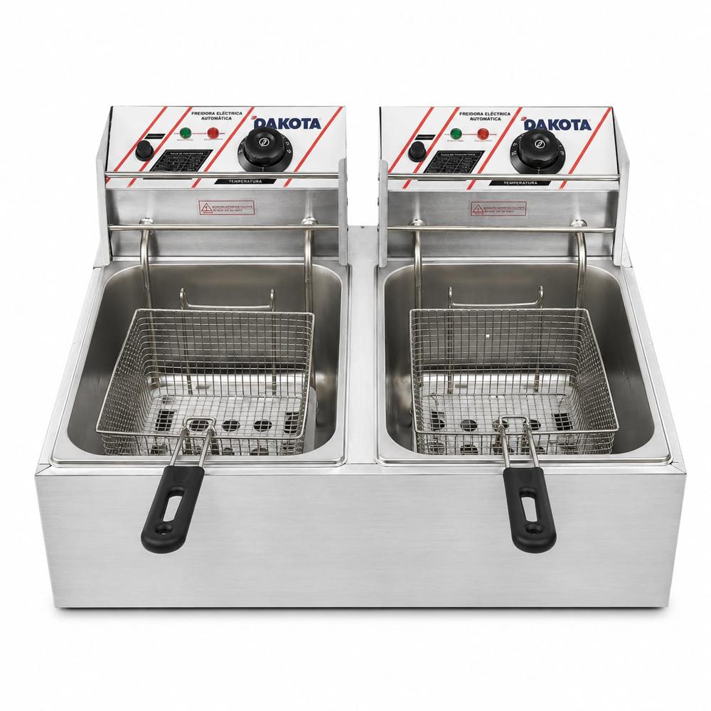 FREIDORA ELÉCTRICA AUTOMÁTICA DOBLE POZA CON ACEITE 11 LITROS DAKOTA EF-552