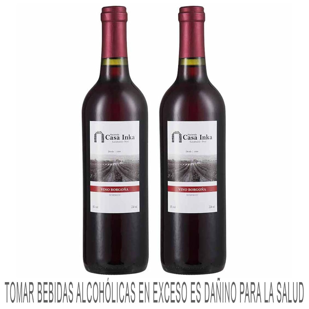 Pack HACIENDA CASA INKA Vino Tinto Borgoña Botella 750ml Paquete 2un