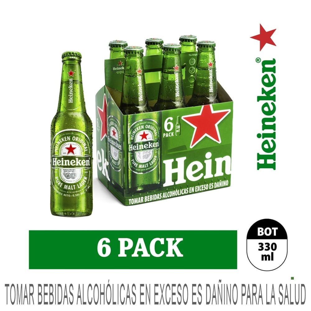 Cerveza HEINEKEN Botella 330ml Pack 6un