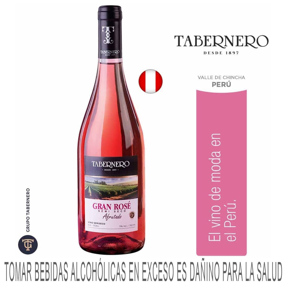 Vino Rosé TABERNERO Gran Rosé Semi Seco Botella 750ml