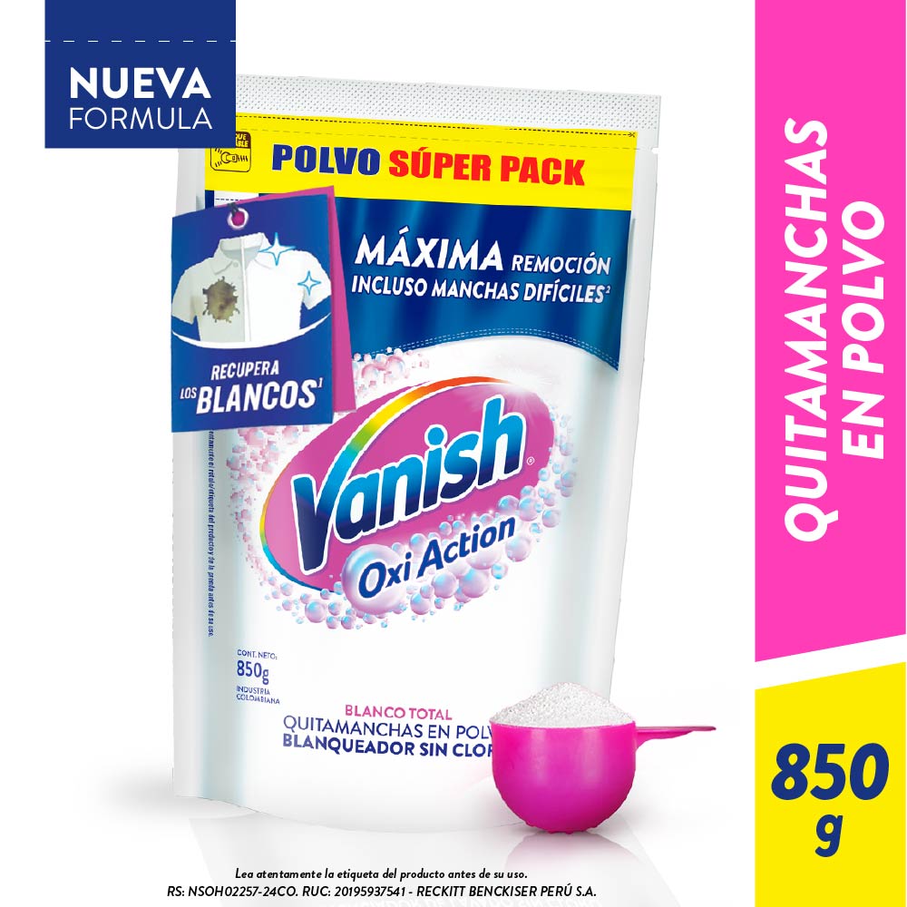 Quitamanchas en Polvo VANISH Ropa Blanca Doypack 850g