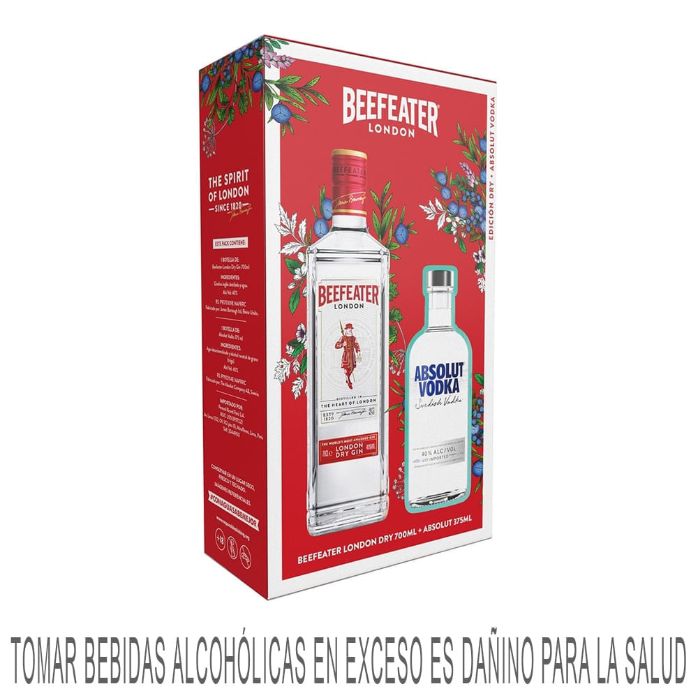 Gin BEEFEATER London Dry Botella 700ml + Vodka ABSOLUT Botella 375ml
