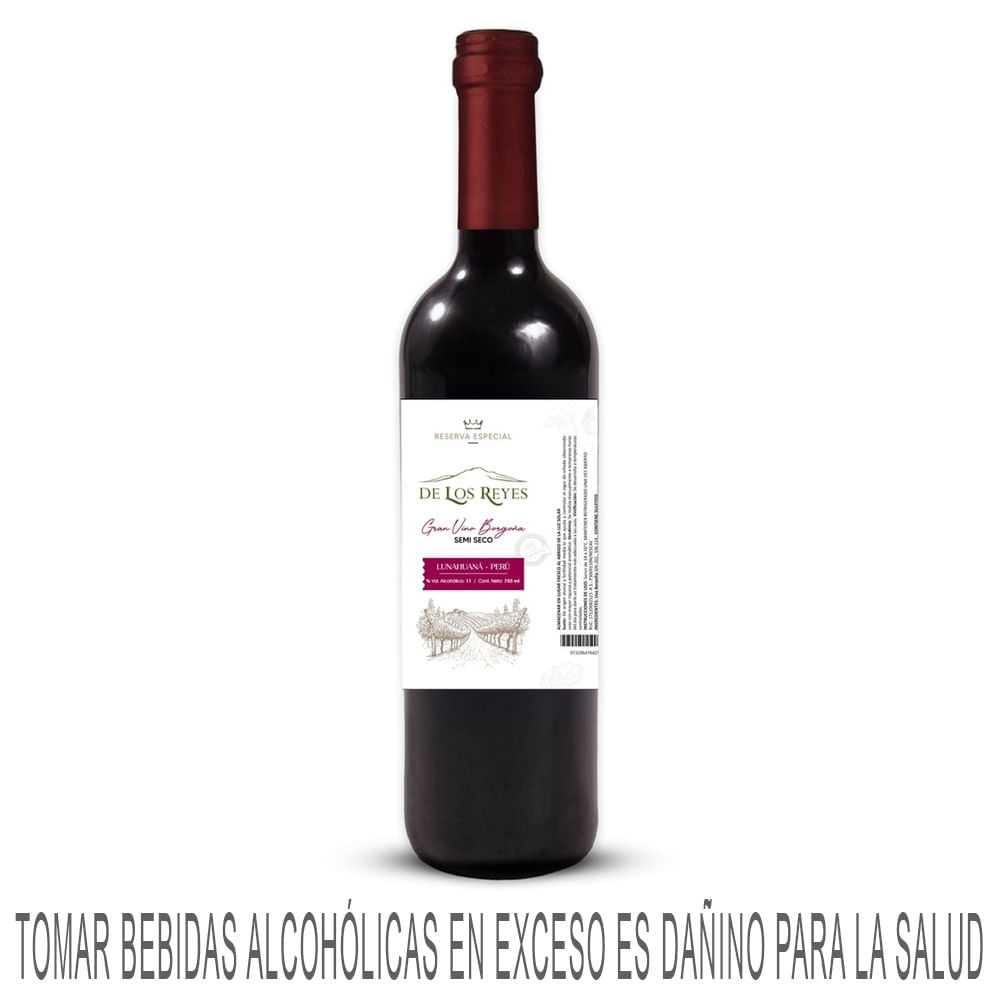 Vino Tinto DE LOS REYES Borgoña Semi Seco Botella 750ml