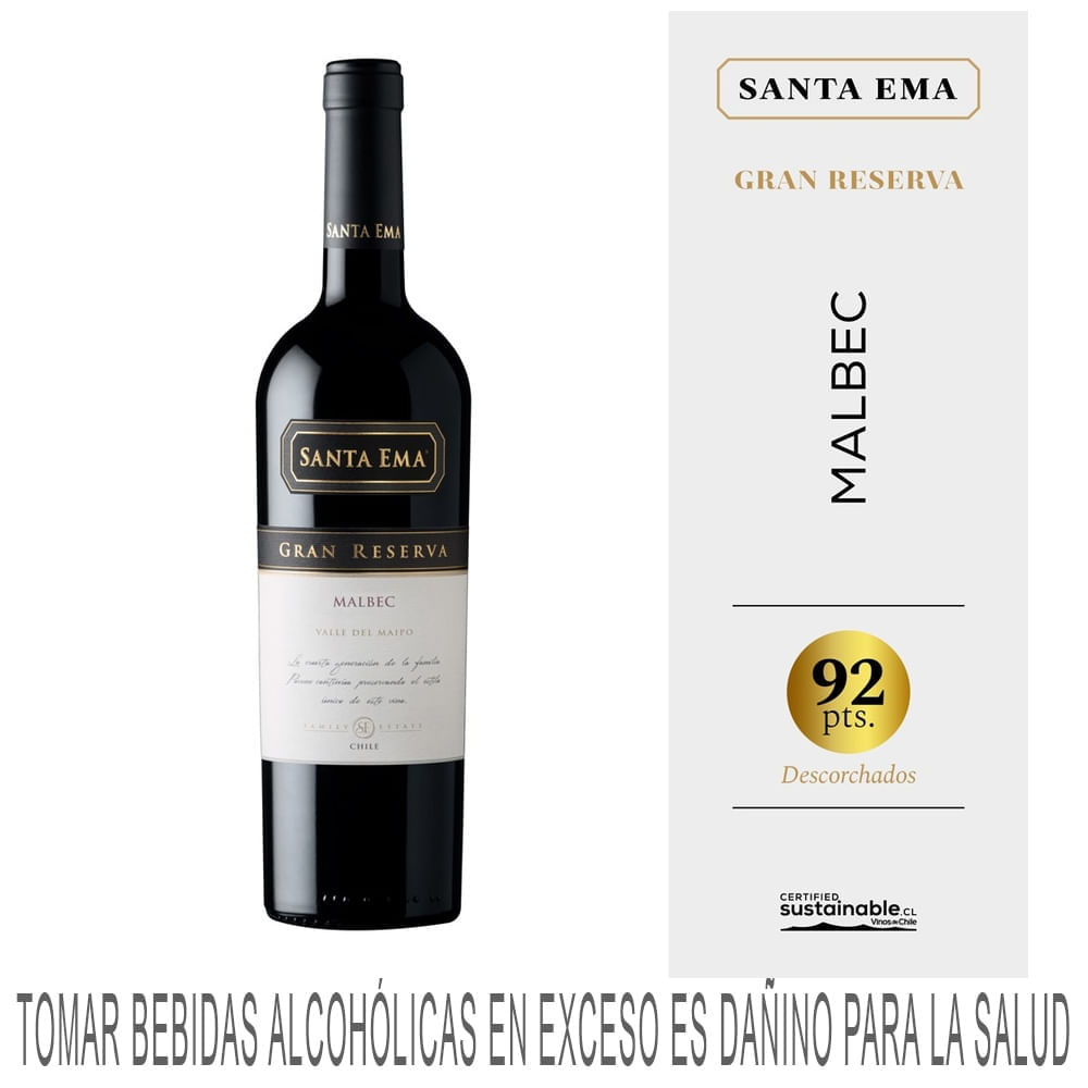 Vino Tinto SANTA EMA Gran Reserva Malbec Botella 750ml