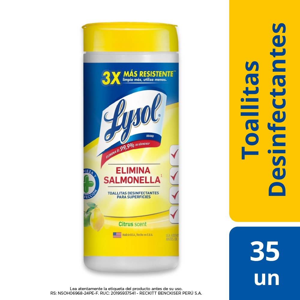 Toallitas Desinfectantes LYSOL Wipes Limón Pote 35un