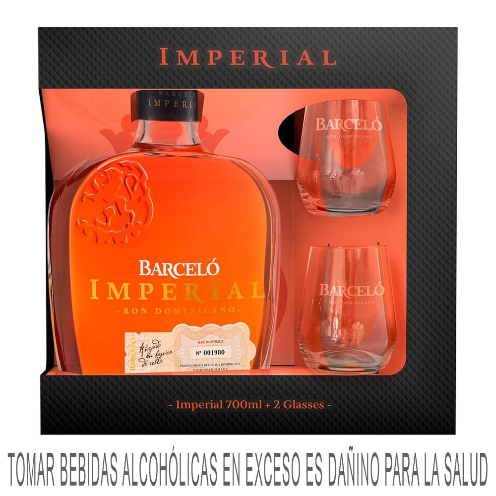 Ron BARCELÓ Botella 750ml + 2 Vasos