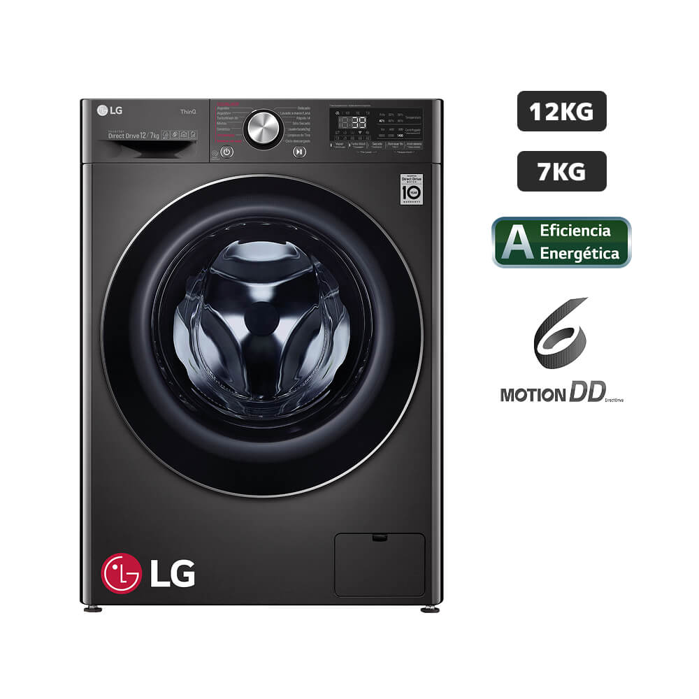 Lavaseca LG Carga Frontal 12Kg/7Kg WD12BVC2S6C Negro