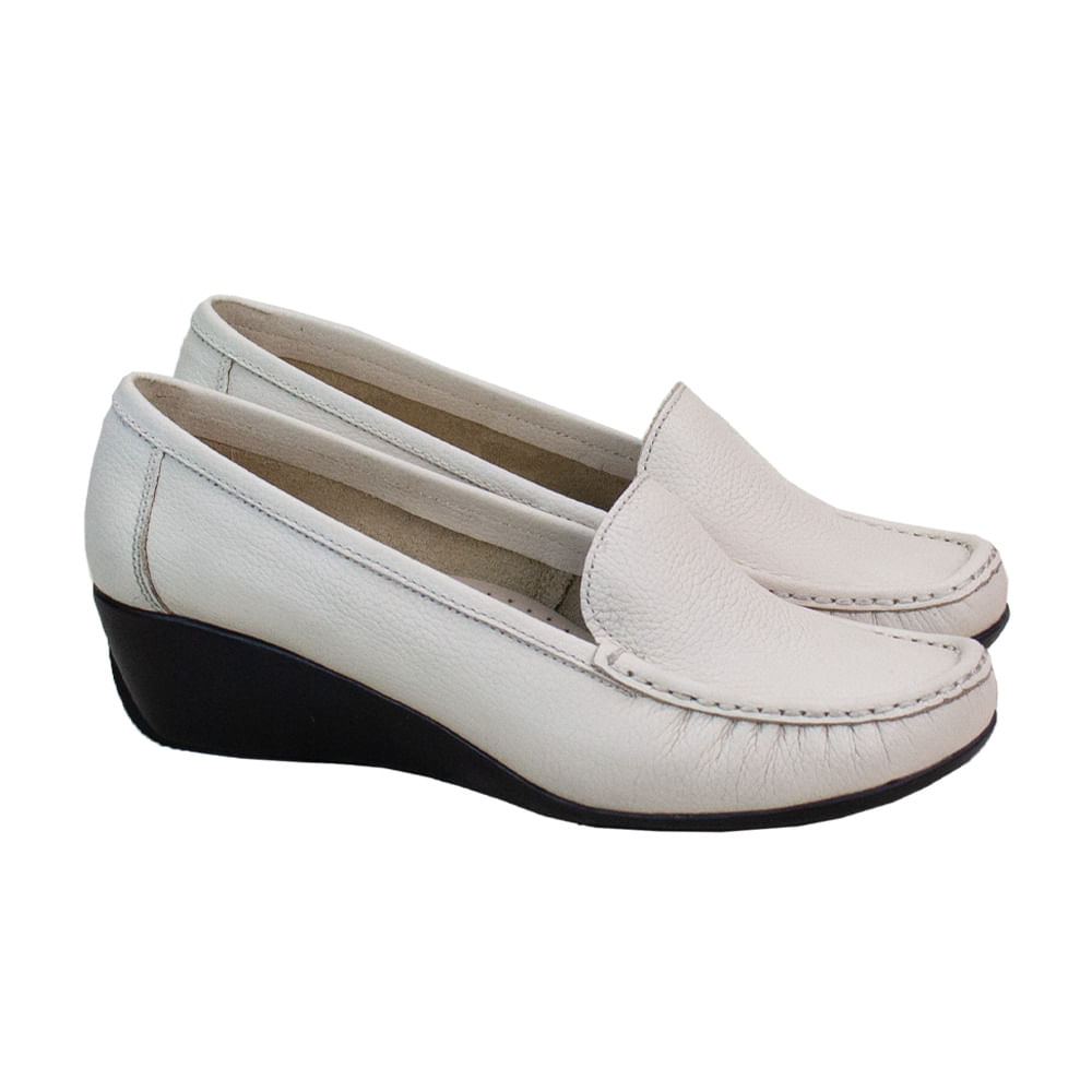 Mocasin Taco Cuña Mujer Corelli Larisa Cuero Vainilla Talla 36
