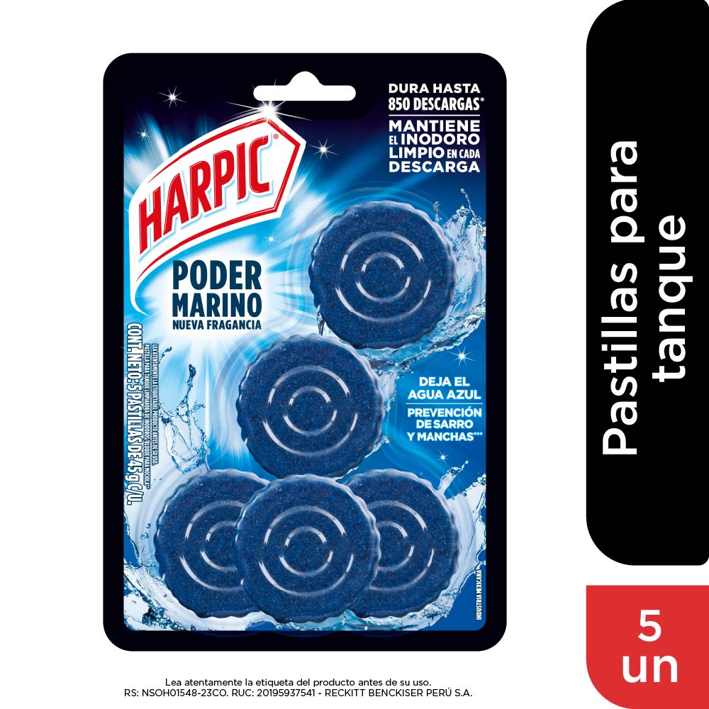 Limpiador para Inodoros HARPIC Pastillas Poder Marino Pack 5un