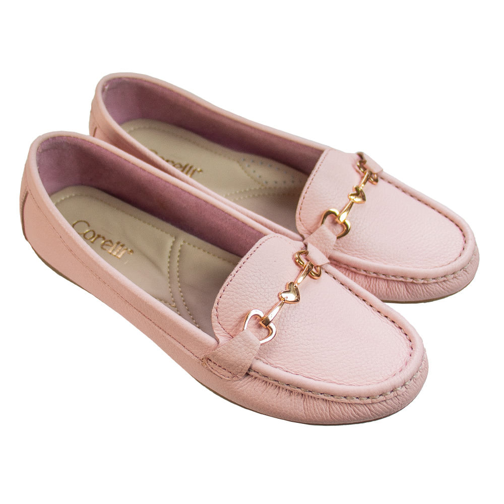 Mocasin Chato Mujer Corelli Love Cuero Rosa Talla 37