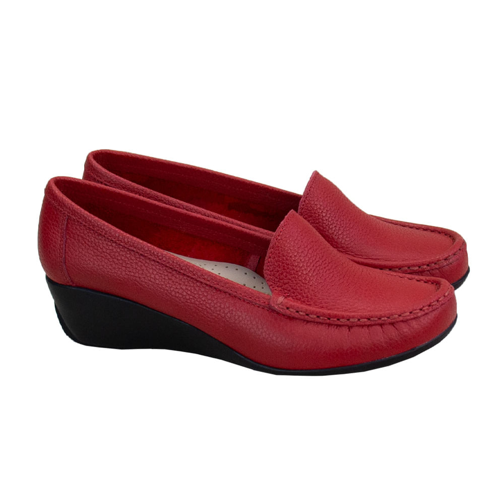 Mocasin Taco Cuña Mujer Corelli Larisa Cuero Rojo Talla 36