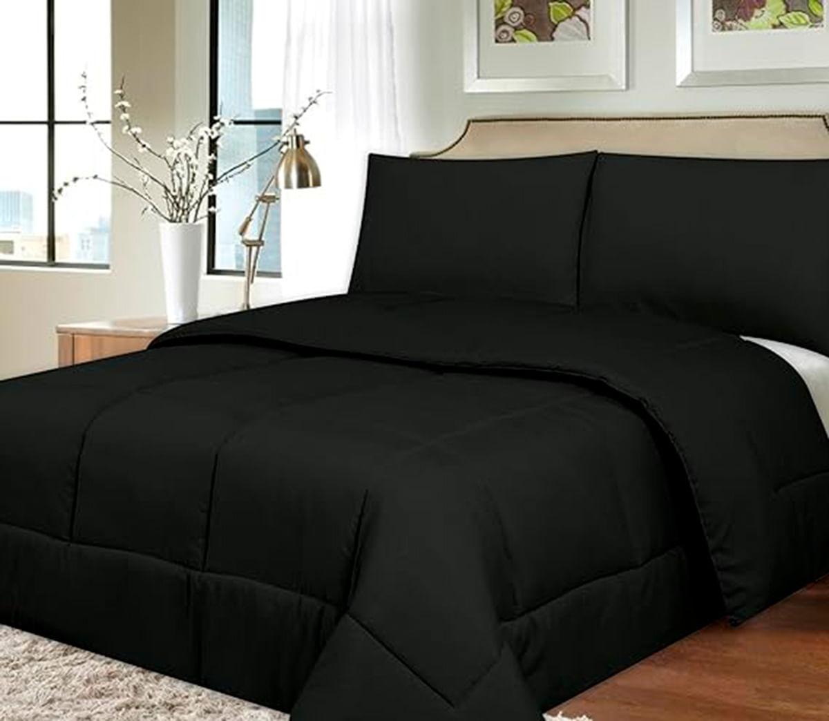 Cubrecama De Verano 2 Plazas Interiotex 144 Hilos Cuadros Negro