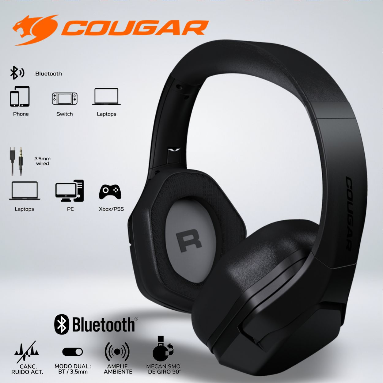 AUDIFONO GAMER COUGAR SPETTRO BLUETOOTH AMPLIFICACION AMBIENTAL