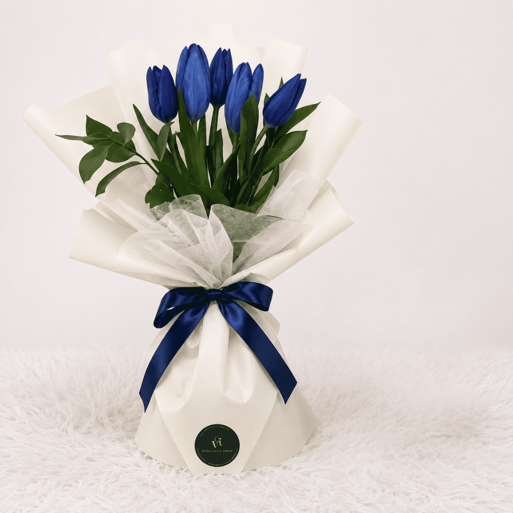 Ramo de 5 tulipanes azules