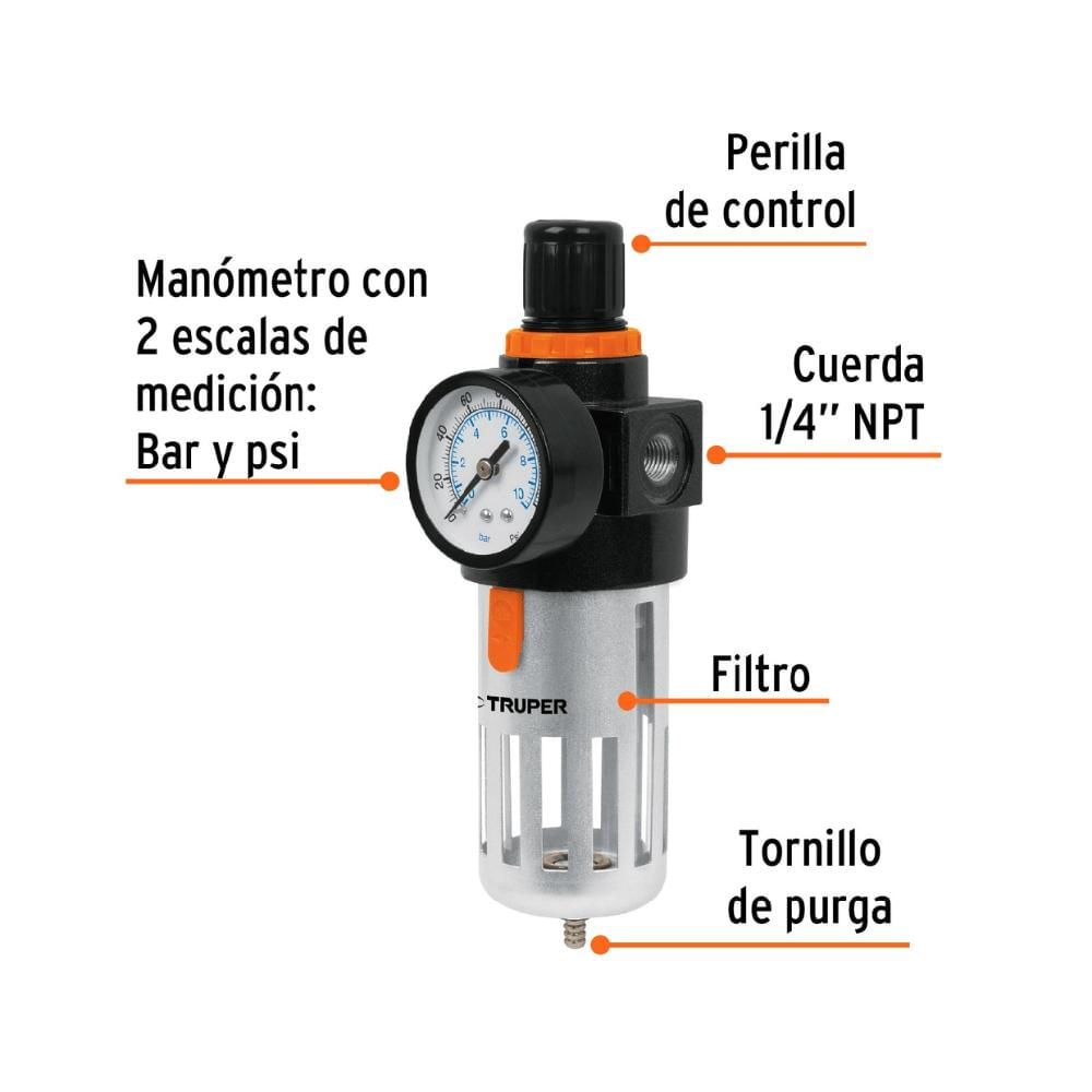 Filtro separador de agua y aceite cuerda 1 4pulg NPT TRUPER - 19027