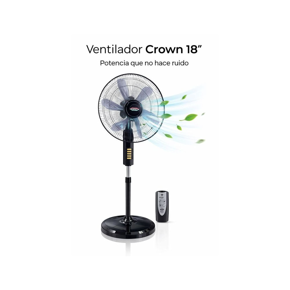 Ventilador Crown 18 con Control Remoto - 5 Aspas Acrilicas Silenciosas 150W de Potencia