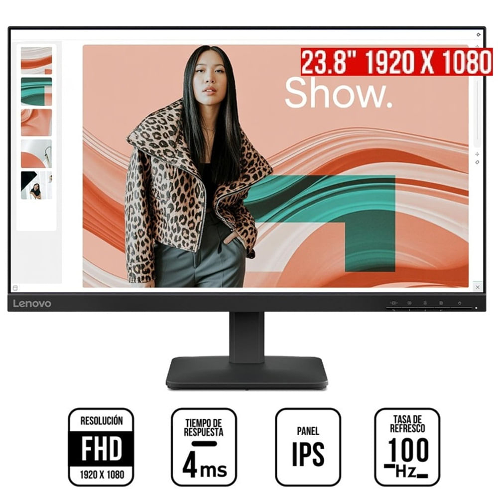 Monitor Lenovo L24-4e, 24"" WLED FHD IPS, 100Hz, 6ms