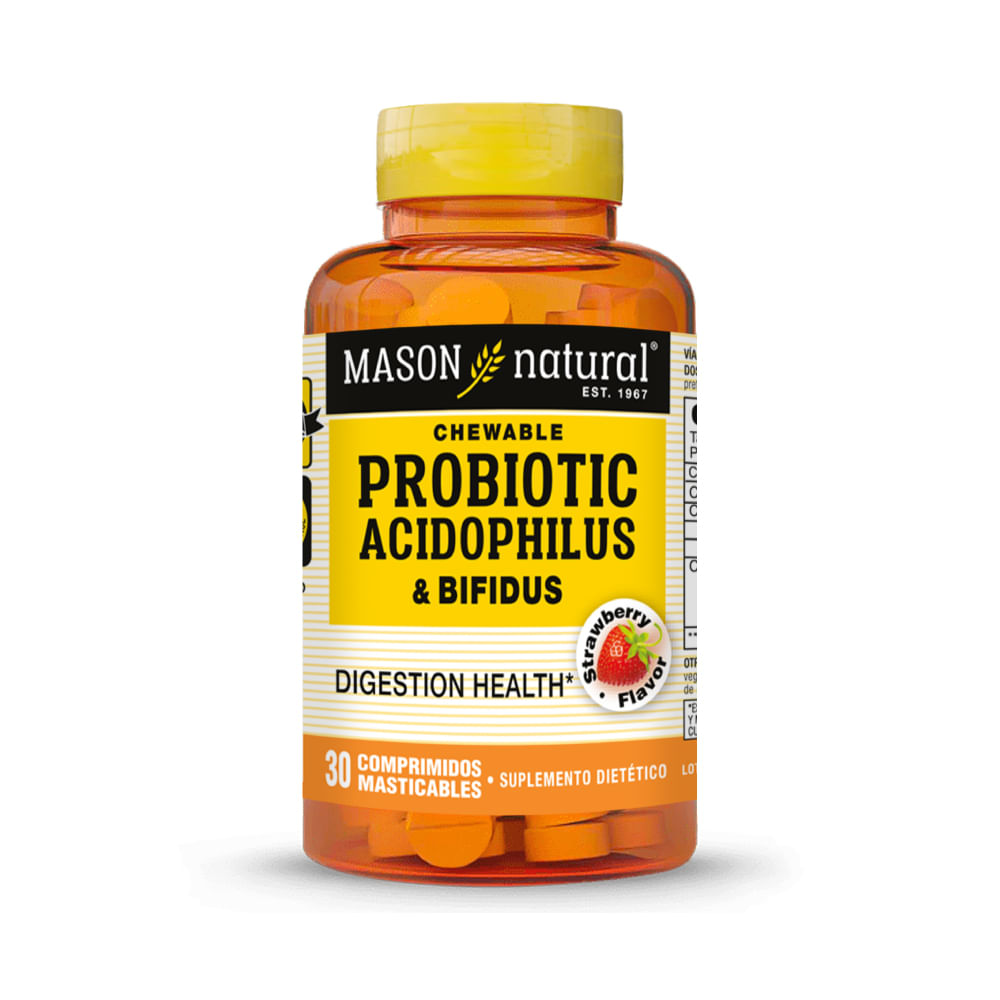 Probiótico Acidophilus y Bifidus Mason Natural 30 Comprimidos Masticables