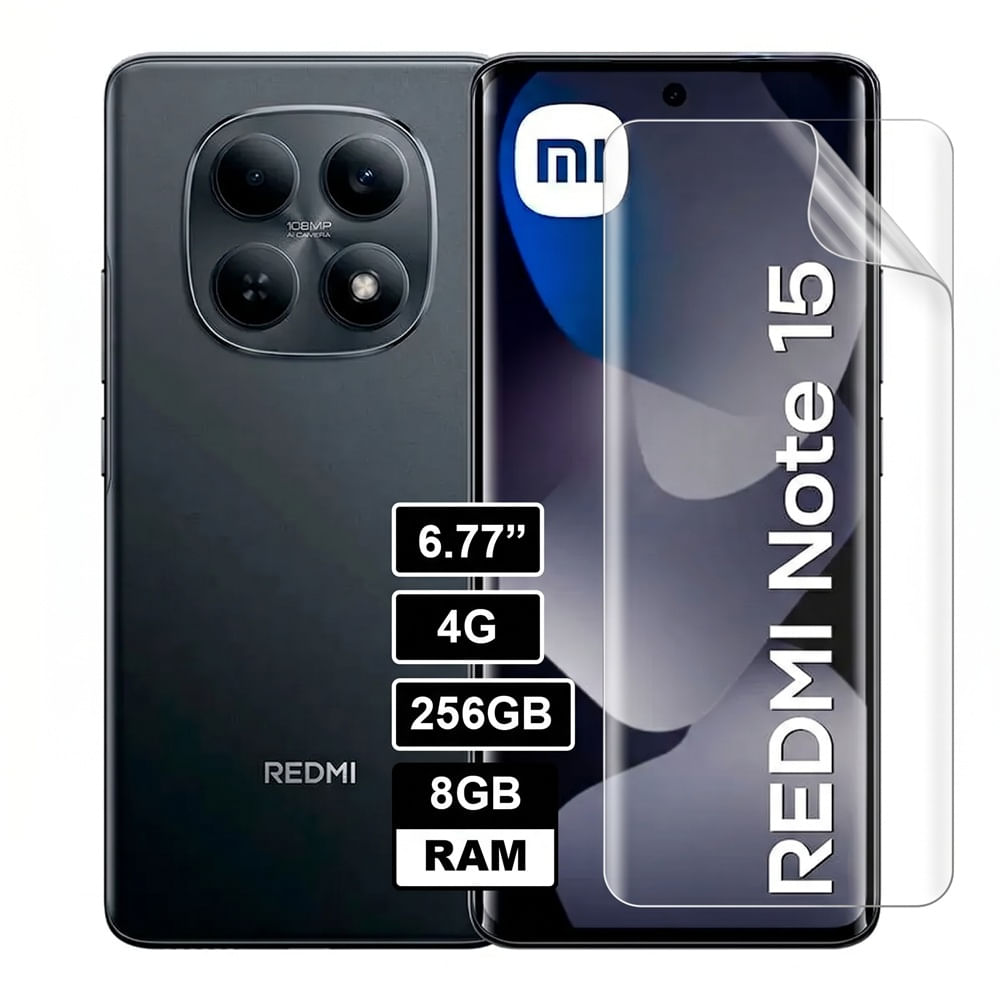 Xiaomi Redmi Note 15 4G 8Gb Ram 256Gb Rom Color Negro con Mica Hidrogel Registrado