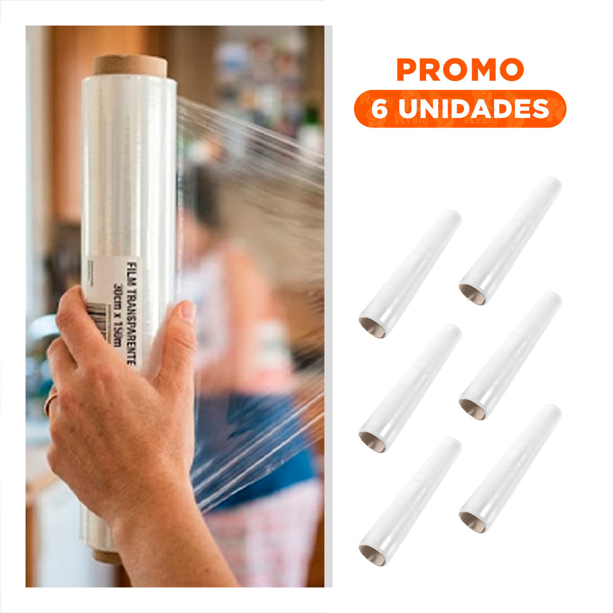 Pack6 Rollo Transparente para Alimentos 20m x 30cm Cocina Hogar
