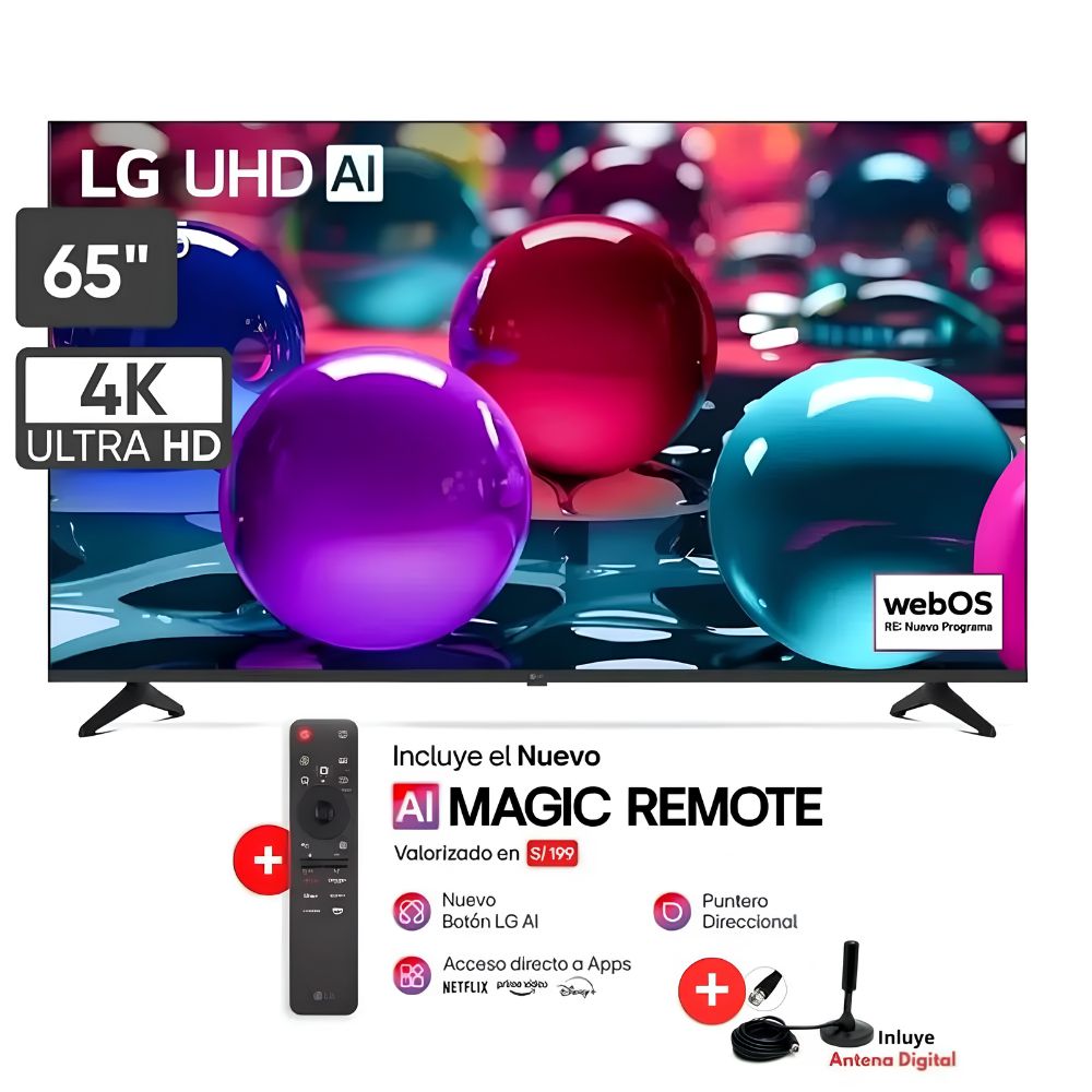 TELEVISOR LG 65 UHD 4K SMART TV THINQ AI 65UA7300PSB - Control Magic Thinq IA