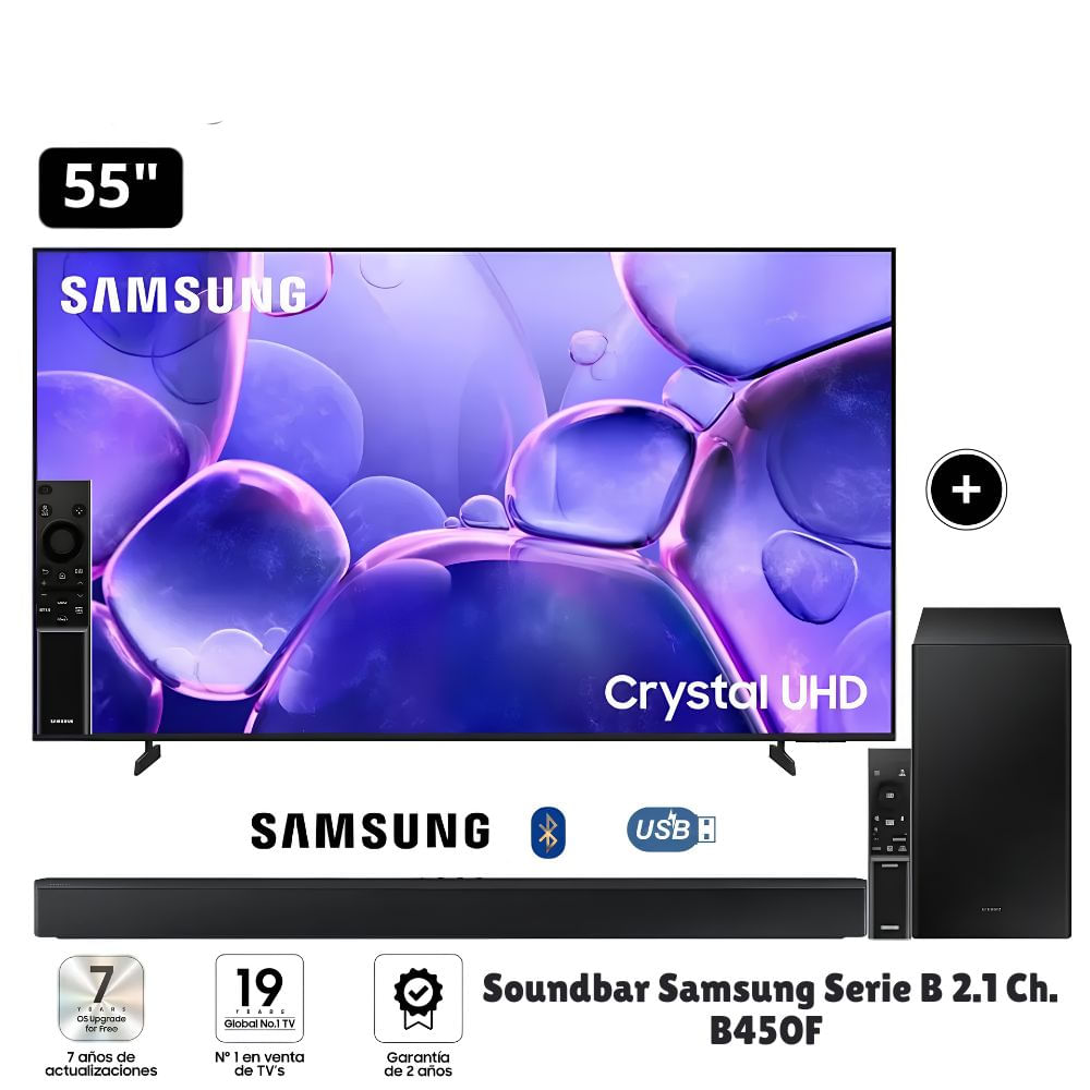Televisor Samsung Crystal  55 UHD 4K Smart TV UN55U8000FGXPE - Soundbar HW-B450F