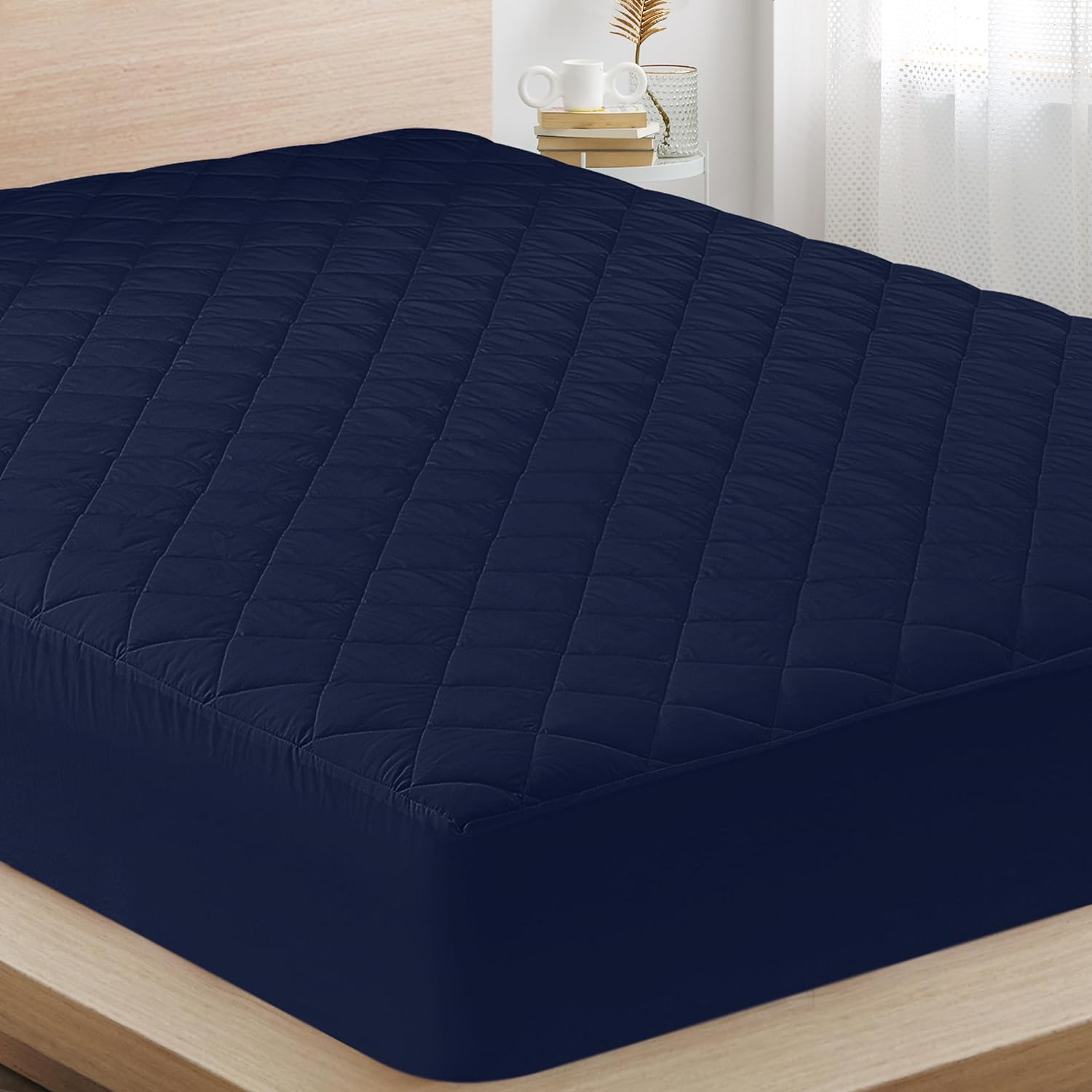 Protector De Colchon Con Liga 1 Plaza Interiotex 144 Hilos Cocos Azul Marino