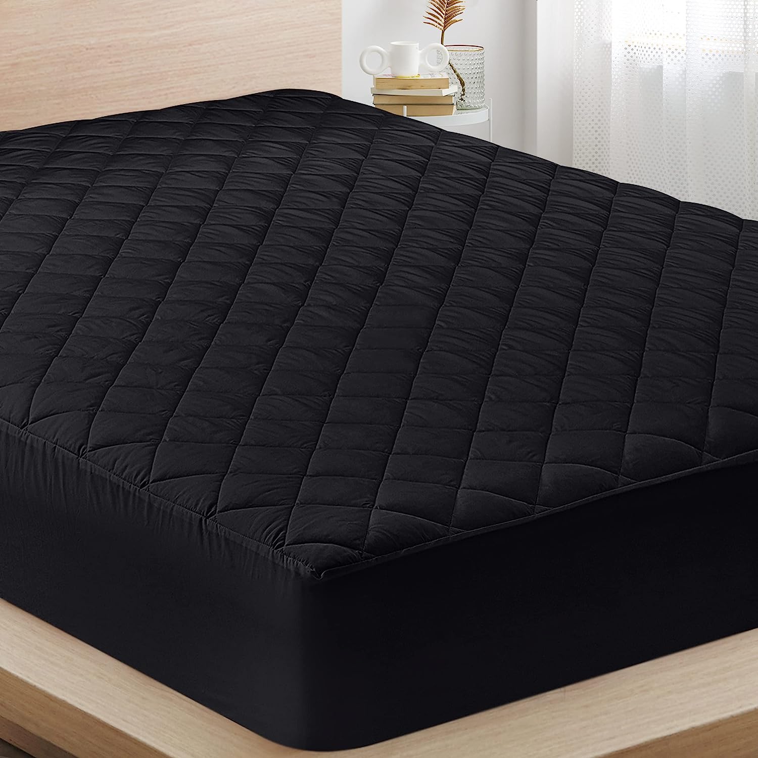 Protector De Colchon Con Liga Queen Interiotex 144 Hilos Cocos Negro