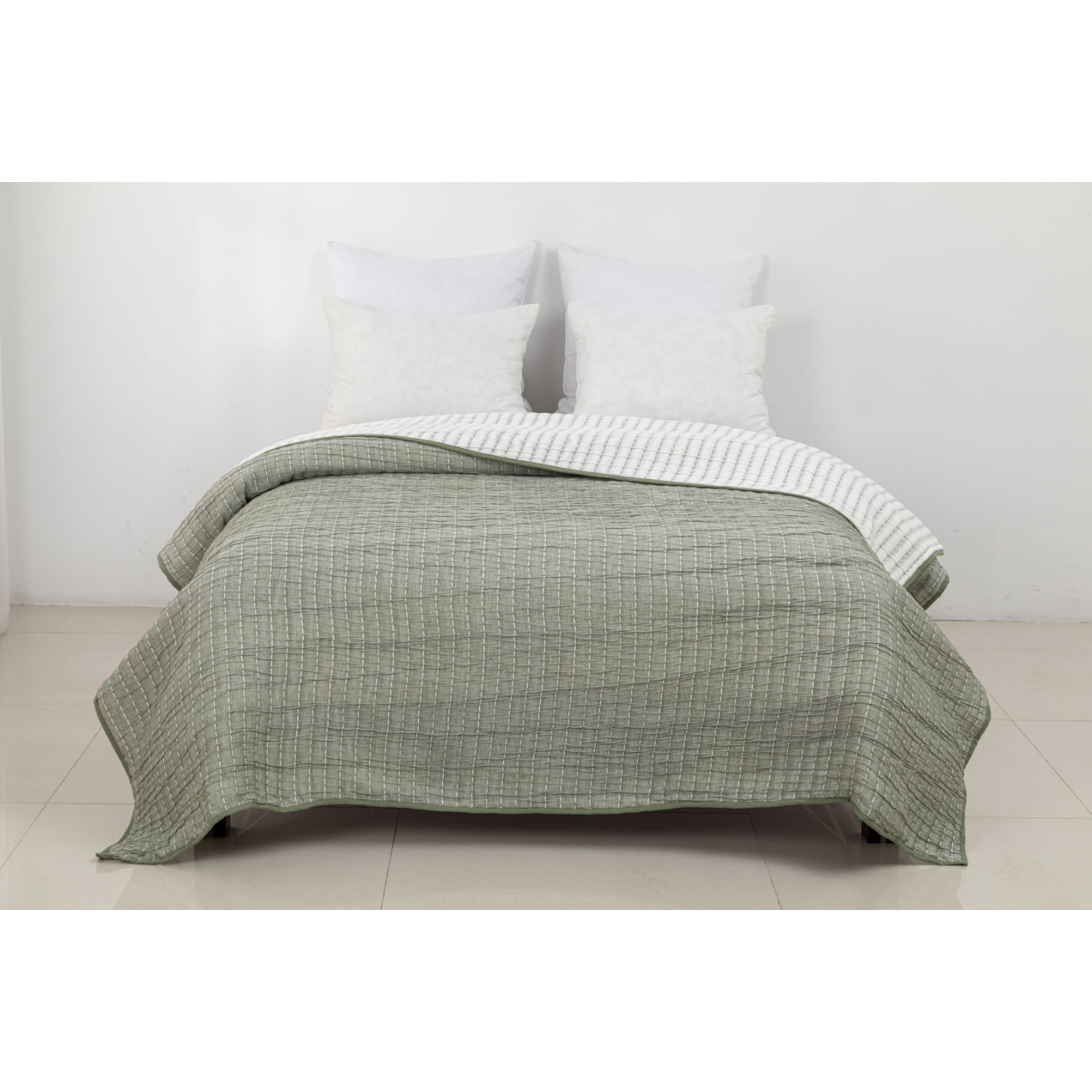 Cubrecama Pv27 Jacquard Line Verde Queen