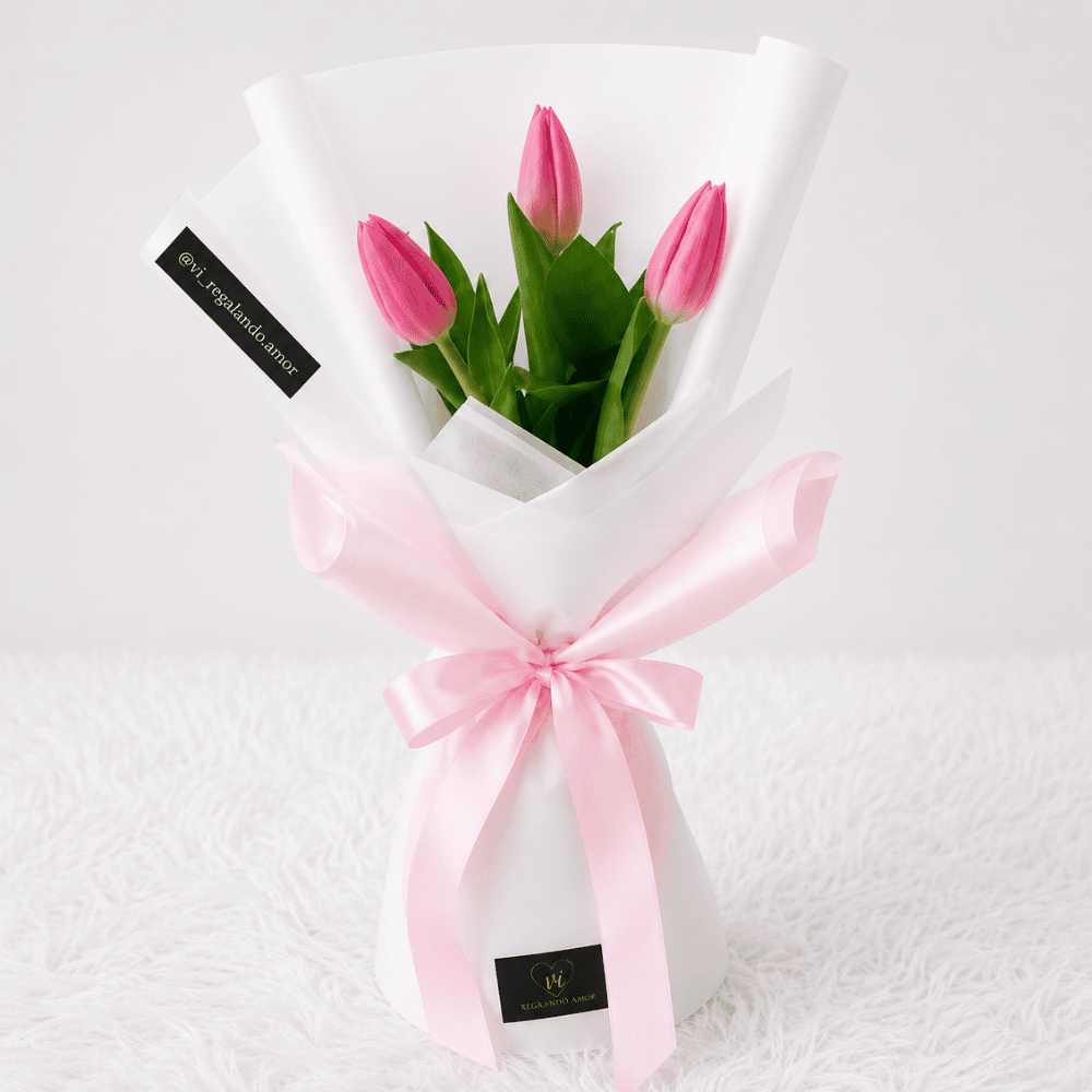 Mini ramo de 3 tulipanes - Rosados - Fucsia