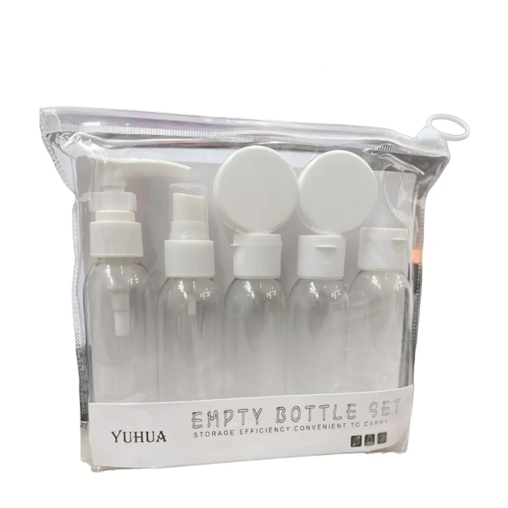 Kit x 7 botellas de viaje contenedores portátiles  BLANCO
