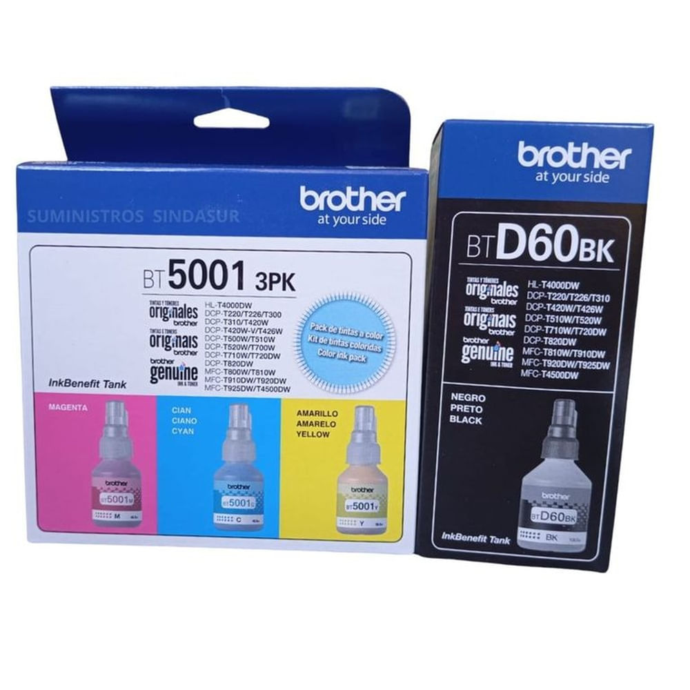 TINTAS BROTHER BTD60BK  BT5001C  BT5001M  BT5001Y KIT COMPLETO