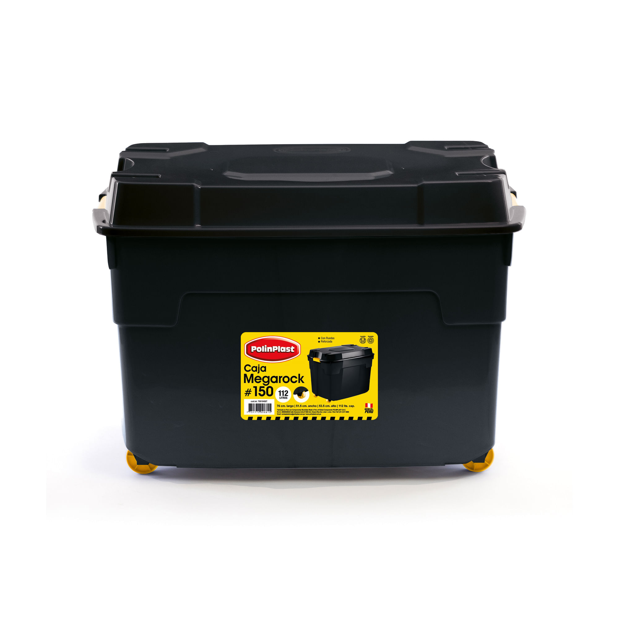 Caja Megarock #150 Negro con Ganchos y Ruedas Polinplast